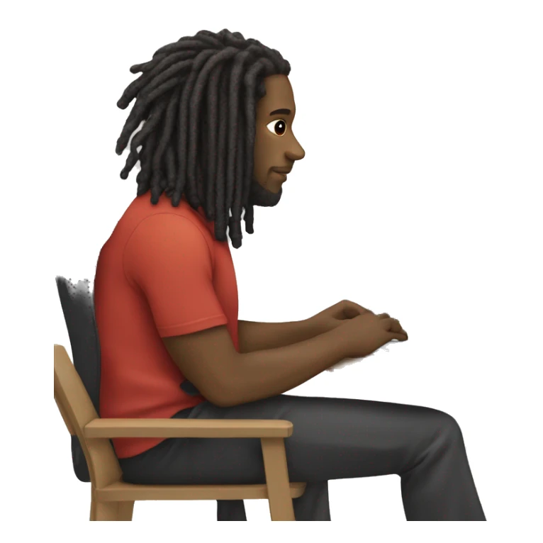 Black-guy-with-dreads-wearing-black-trackstuit-sitting-down-on-chair facing-foward-focused-on-laptop-computer- sticker