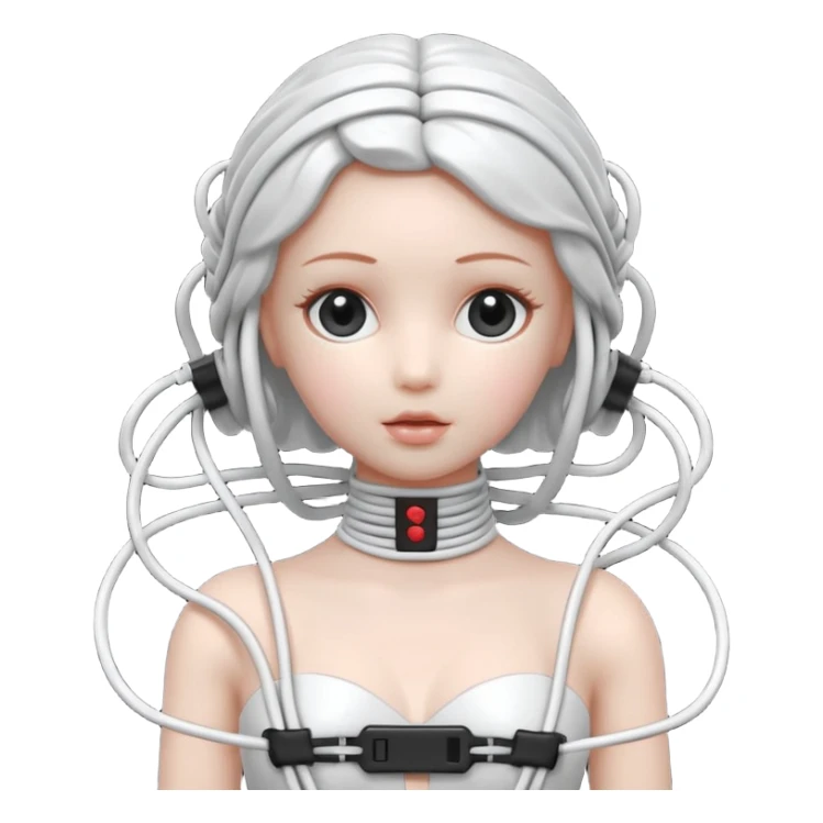 Plastic doll tightly bound with tangled AUX cables. sticker