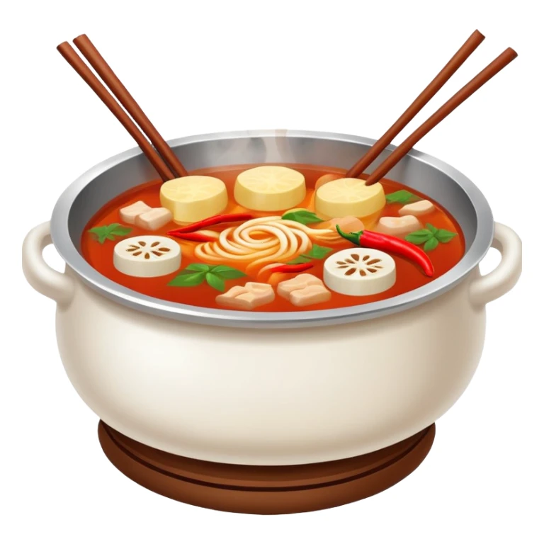 Chinese hot pot with spicy broth and ingredients, simplified emoji sticker