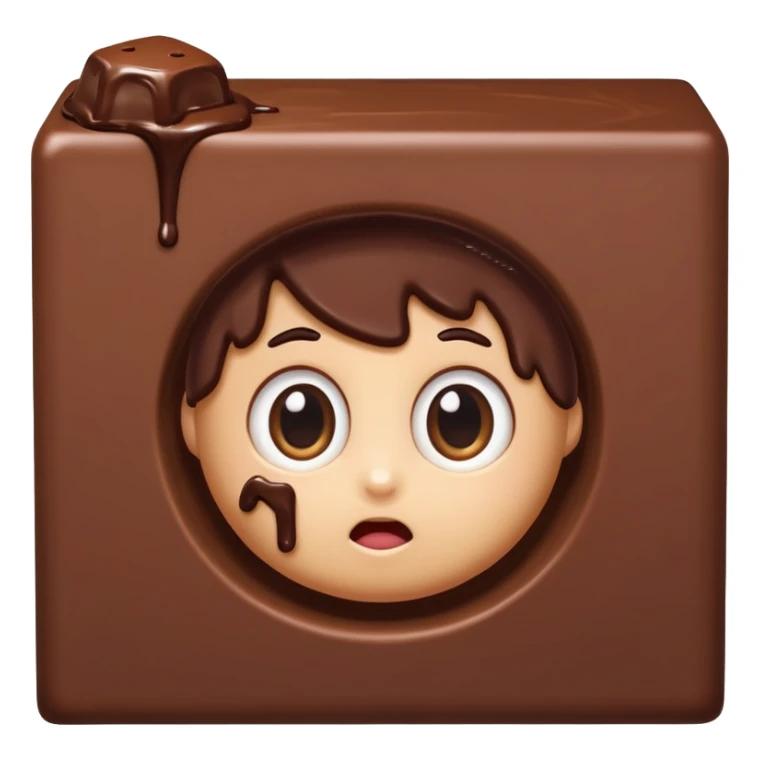 Cartoon chocolate mini pastry peeking from behind tiny wall, suspicious eyes, tiny chocolate smudges, chibi style, Twitch emoji style, transparent background, colorful
 sticker
