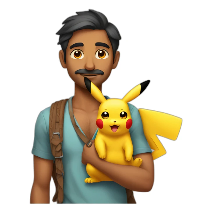 indian man in 30s without moustache carrying pikachu on shoulder sticker