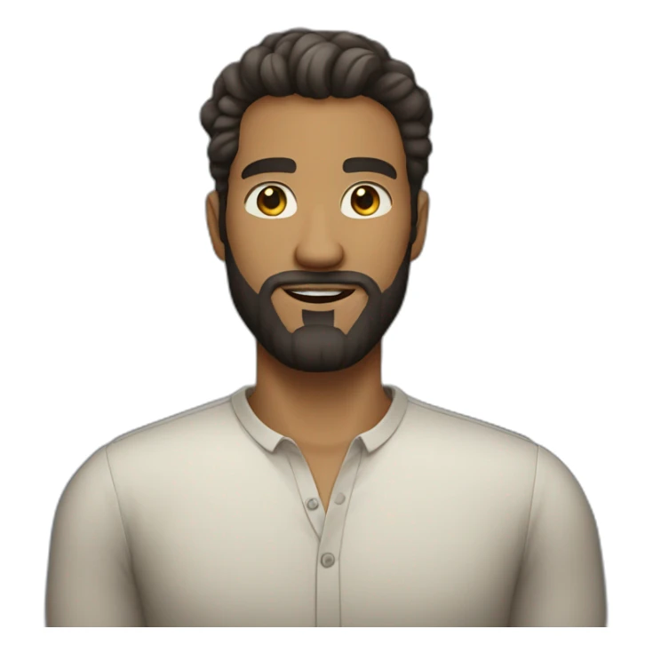 Confident bearded man in shirt with little light skin tome sticker