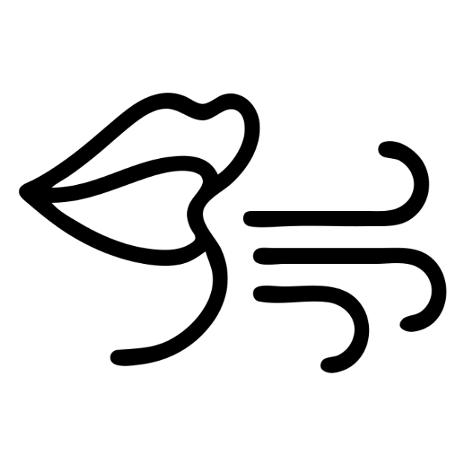 outline icon of a mouth exhaling, linear, simple sticker