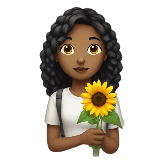 black hair girl holding a sunflower sticker