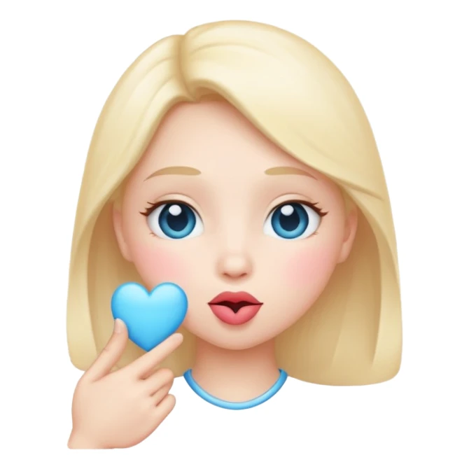 Blowing kiss emoji with light blue heart sticker