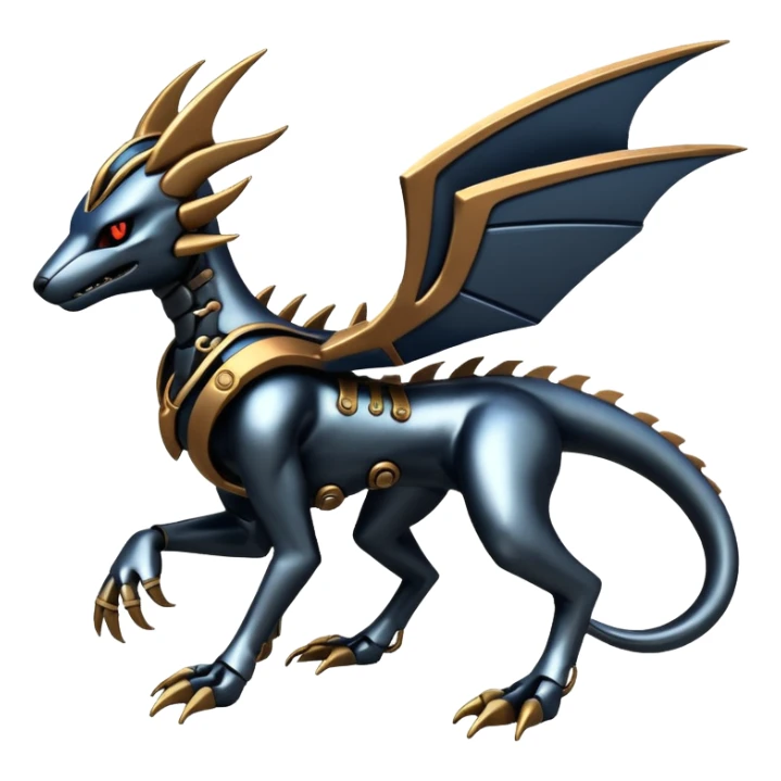 Metallic Alloy Solarpunk Houndoom-Salandit-Dialga-Genesect-Pokémon-Fakémon-hybrid-creature sticker