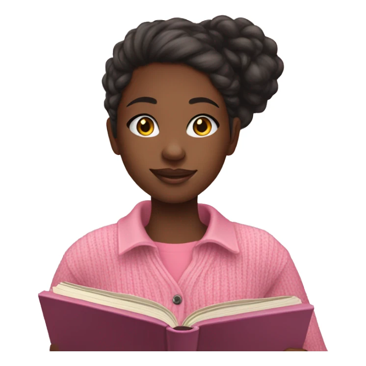 black teenage girl wearing a pink button up sweater reading a book  sticker