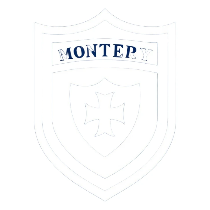 Monterey Football Club logo with thick barred shield with MY written inside and navy blue and white color sticker