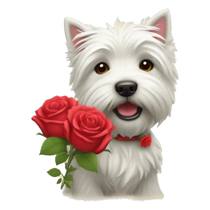 West highland terrier with a red rose in its heaf sticker