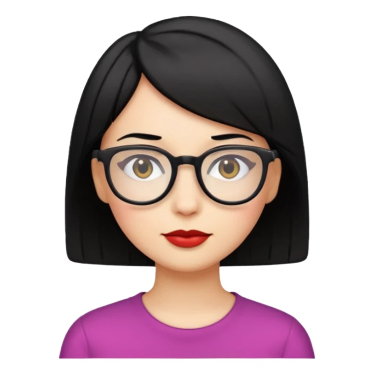 mujer de cabello corto negro y lentes, cabello liso, emoji style sticker