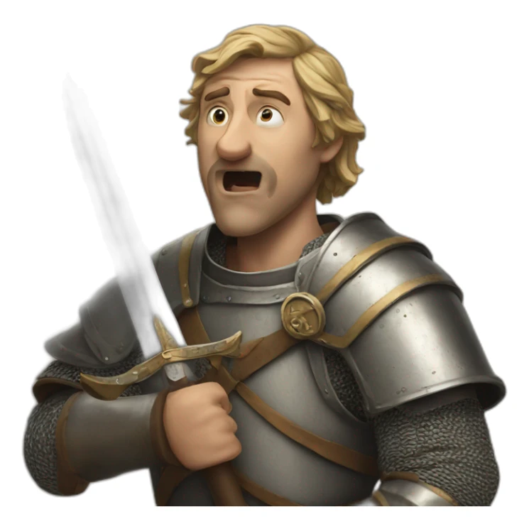 medieval man, sword coming out of his mouth, looking up sticker