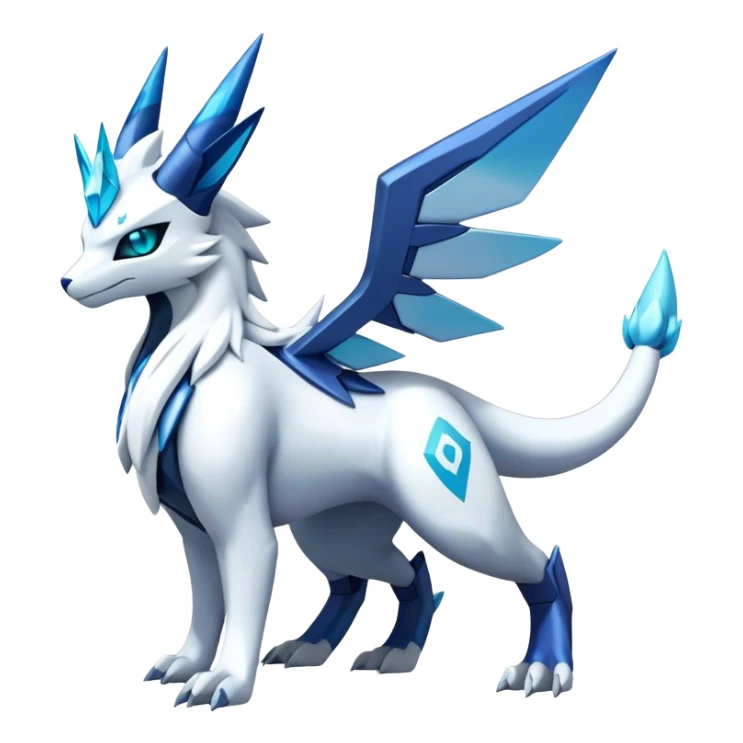 Futuristic Kyurem-reshiram-Glaceon-dialga-suicune-hybrid, full body sticker