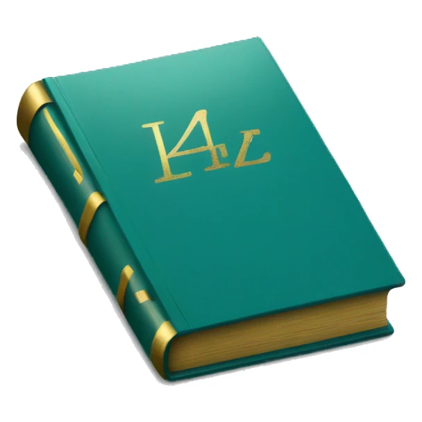 Realistic isolated teal book with metallic gold writing lying down flat. sticker