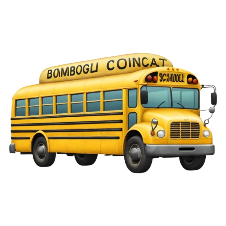 a school bus with bomboclat text in dianogal in front of it sticker