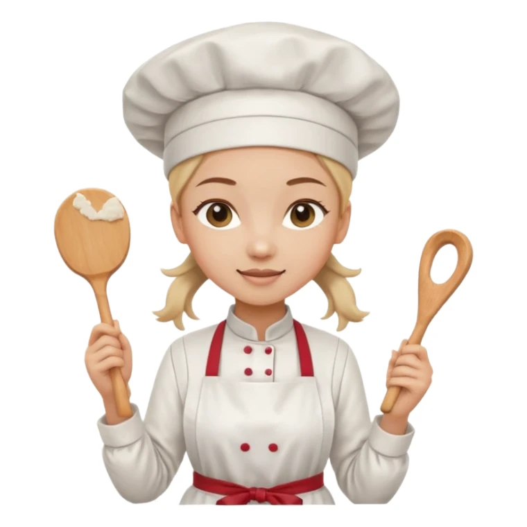 Young female pastry chef - single ponytail, apron, wearing a white hat, holding a rolling pin sticker