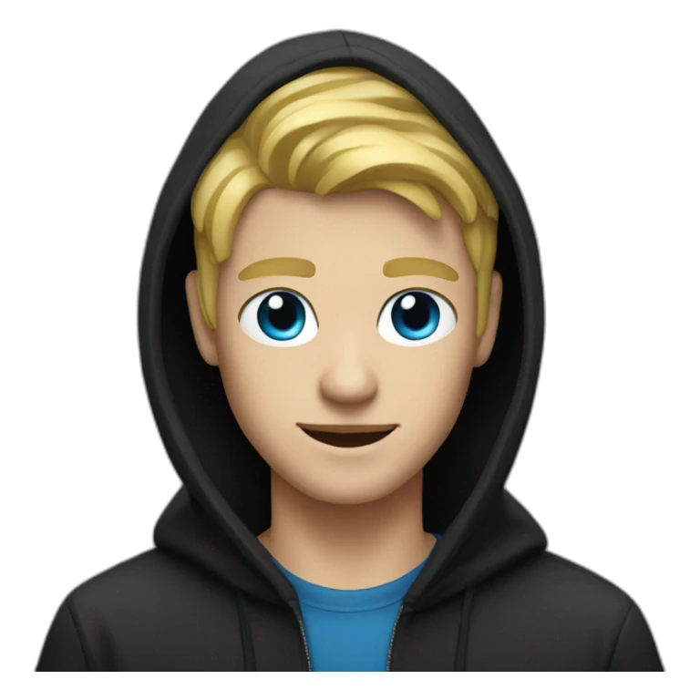 Blond man with blue eyes with a black hood sticker