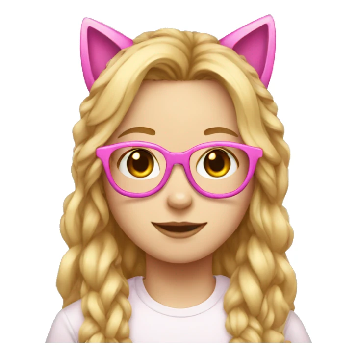 Nerd with pink glasses and long blond hairs and pink headset with cat ears sticker