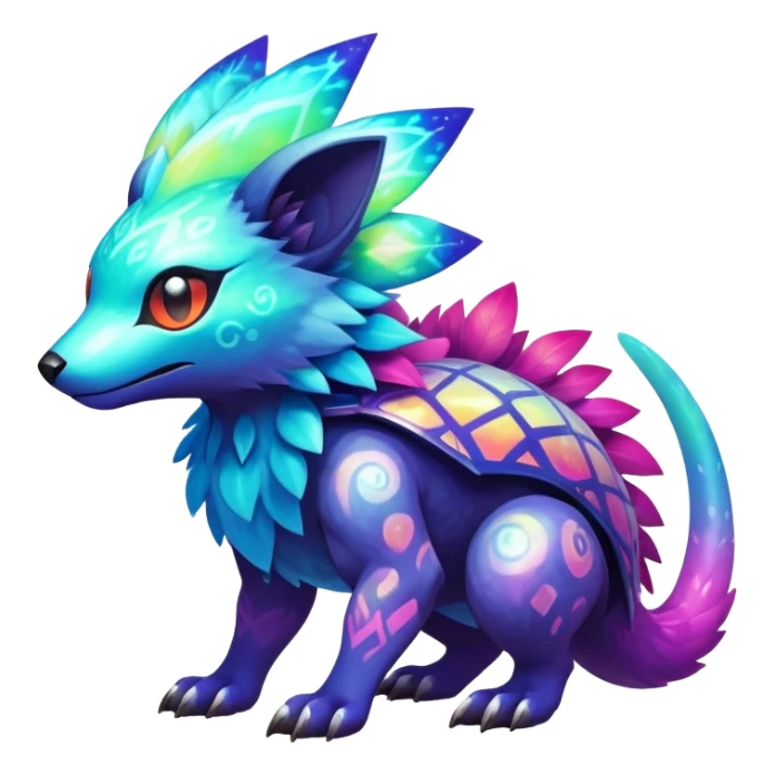  exotic tropical iridescent colorful nebula gradients cyber-Protogen-Fakémon-Pokémon-Vernid-creature sticker