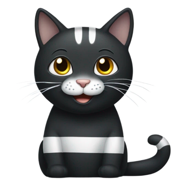 Black Cat with white paws and grey stripes that is smiling sticker
