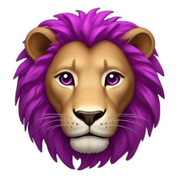 Lion with magenta hair, glowing white eyes, purple skin sticker