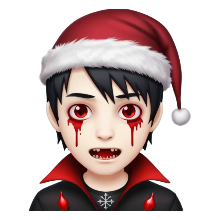 grey skin emo vampire boy with Christmas hat and blood dripping from fangs  sticker