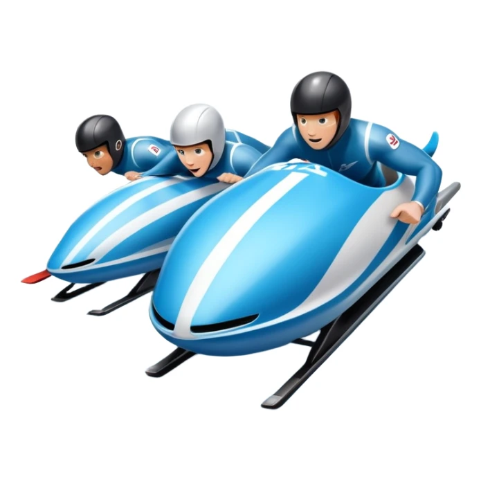 An icon featuring a sleek bobsled with athletes racing down an icy track at high speed, helmets on and bodies aligned for aerodynamics. Surrounded by icy curves, snowbanks, and a wintry mountain backdrop. Transparent background captures the thrill and precision of bobsleigh. sticker