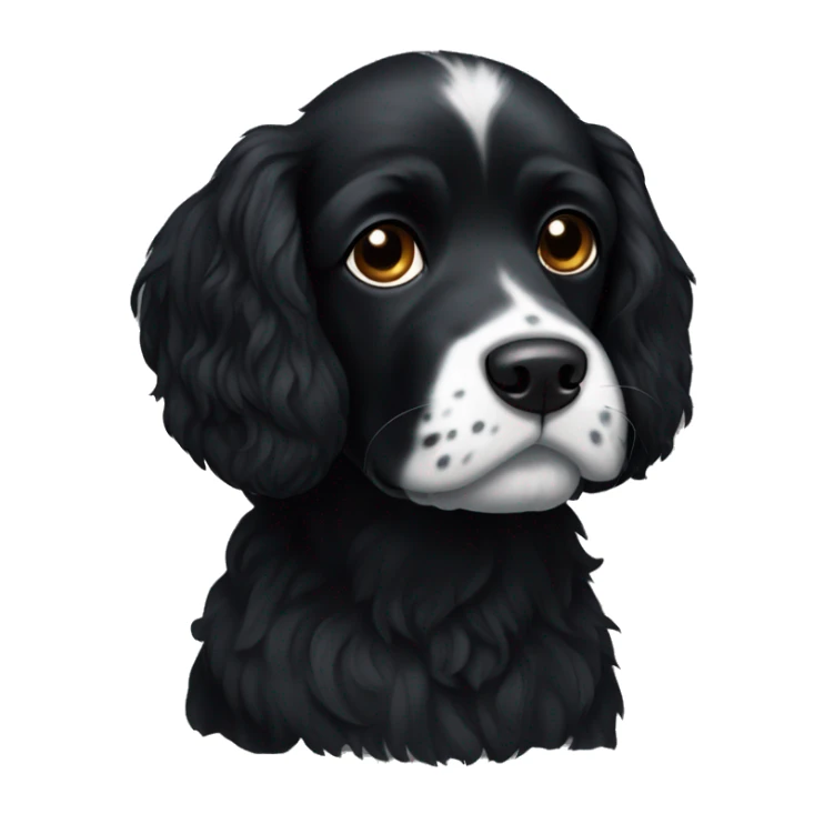 Small completely black spaniel with black fur on his whole face and white fur only on his chest sticker