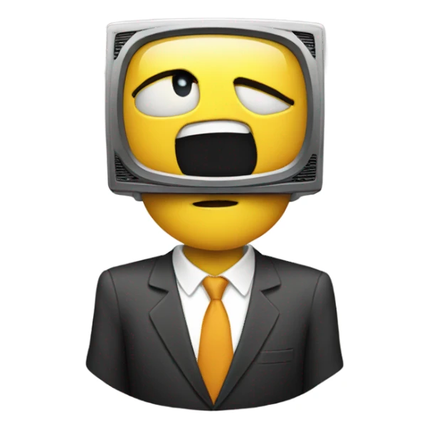 A person with a tv head and has a smile sticker