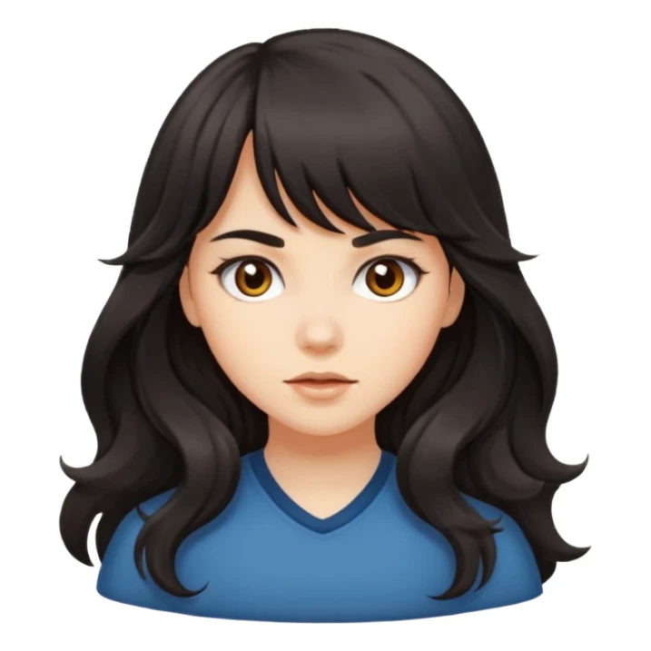 A girl with long wavy hair and bangs, radiating fierce confidence. sticker