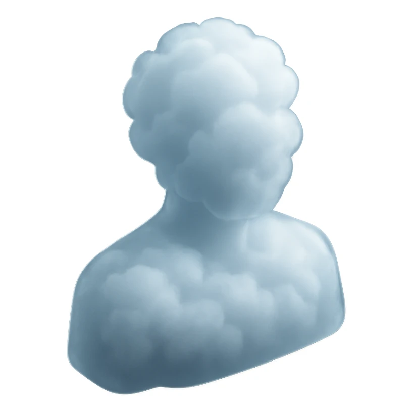 A person from the shoulders up, entirely composed of fluffy white clouds sticker