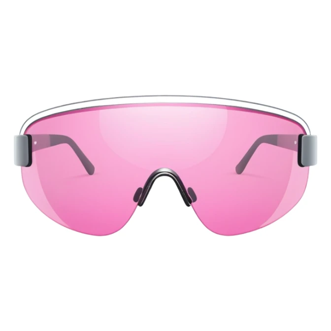 pink tinted shield visor glasses, frameless Y2K style, one continuous lens, minimalist design sticker