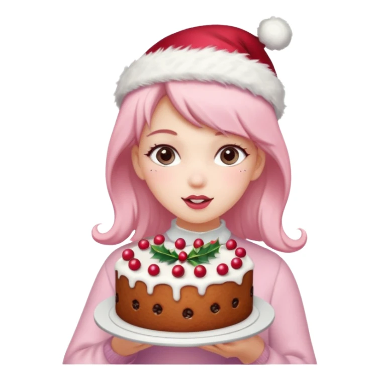 pastel pink girl eating christmas cake sticker
