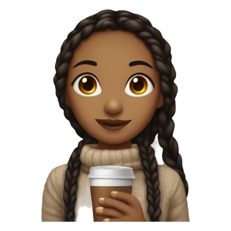 Light brown girl with black long braids and a hot chocolate sticker