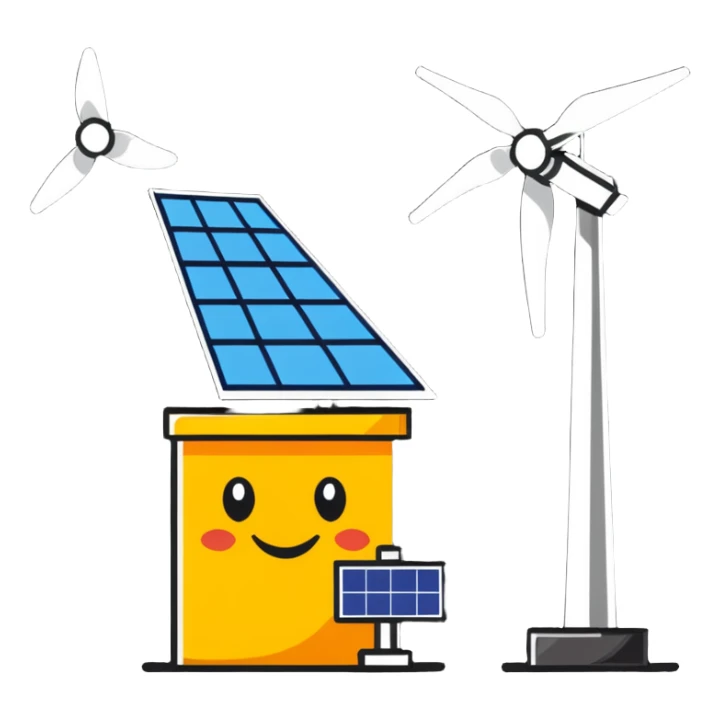 cartoon sticker of a happy solar panel and wind turbine sticker