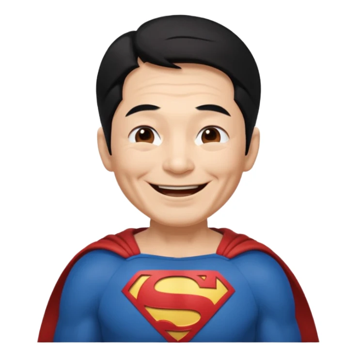 old Chinese dressed as Superman laughing with closed eyes sticker