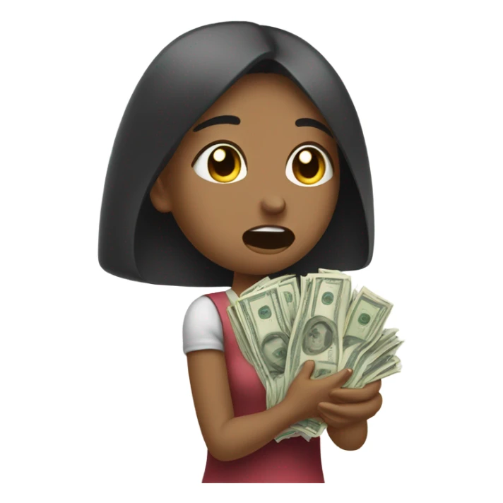 Girl crying and Wiping tears with money sticker