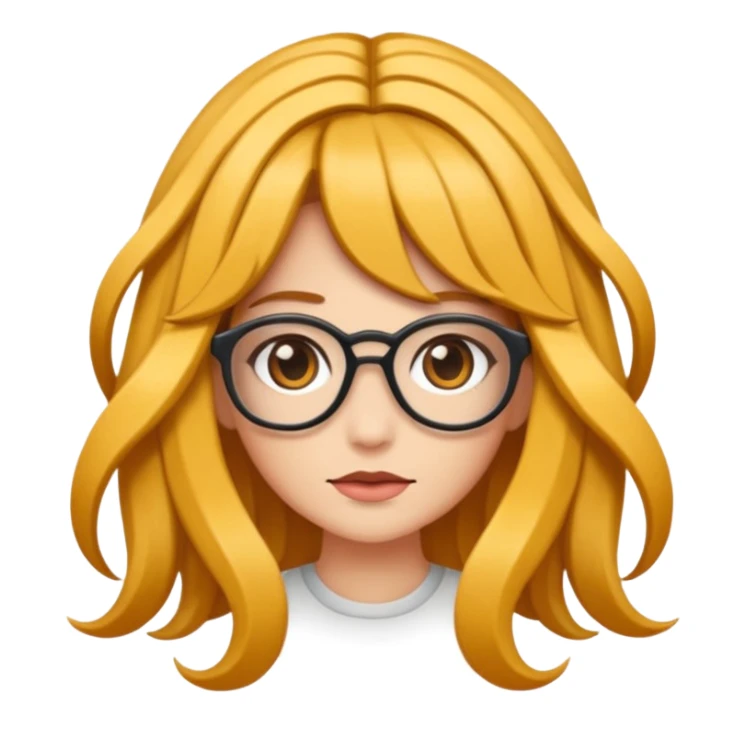 Uma garota de cabelos encaracolados compridos e mechas bem loiras, com pele morena  e óculos sticker