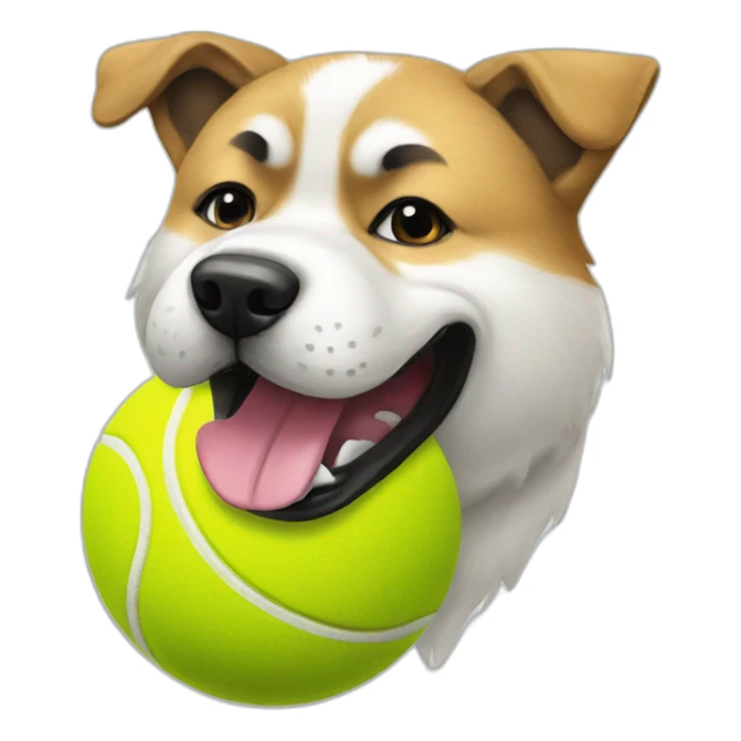Akita dog playing with a tennis ball sticker