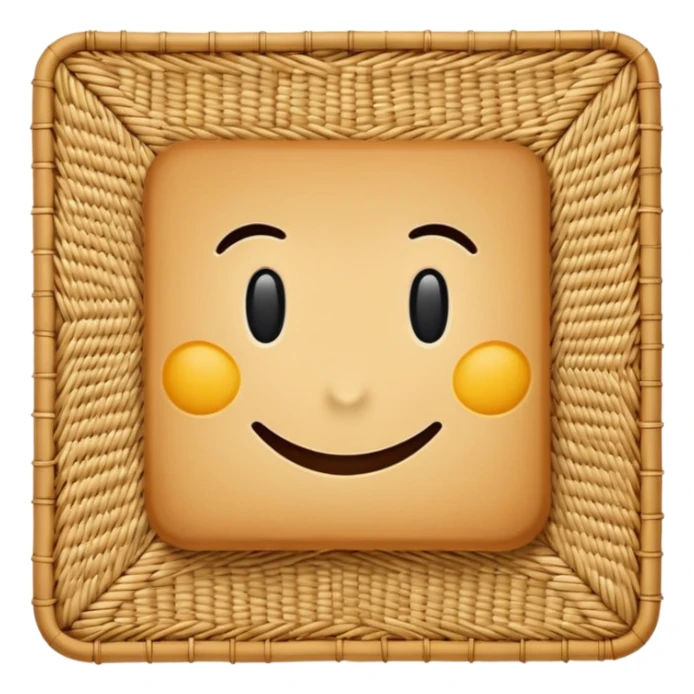 A 3D cartoon flat woven mat made of straw or bamboo strips, top-down view, soft shadow. sticker