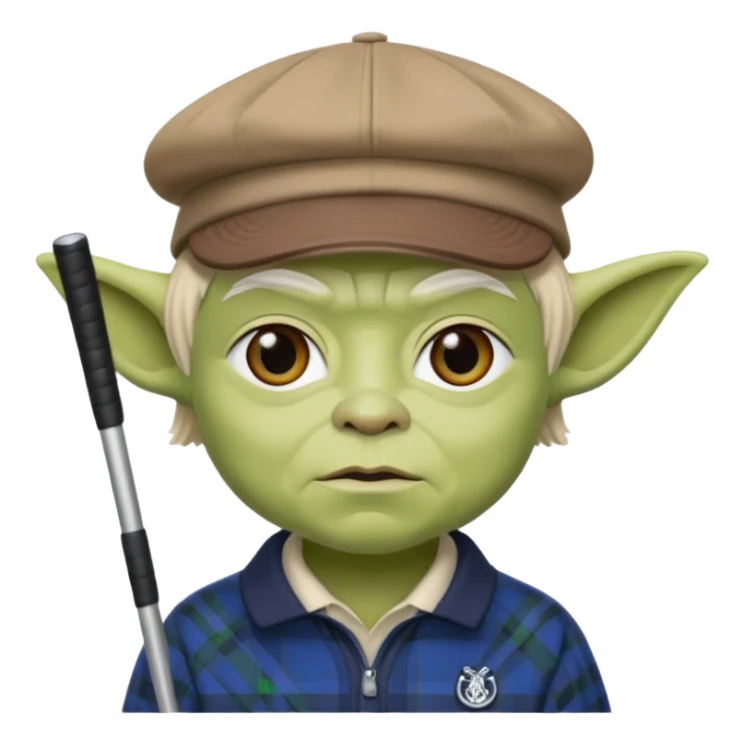 Laird Yoda med skotsk golfkeps sticker
