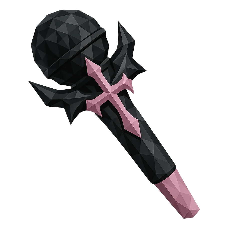 BLACKPINK-inspired gothic stage microphone, no hearts, faceted and modern, black and pink colors sticker