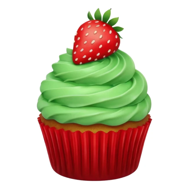 cupcake with green frosting and a strawberry on top sticker