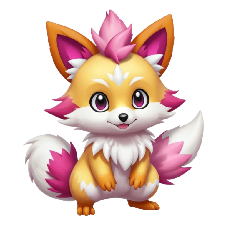 Electric chibi cute adorable innocent realistic shiny glittery shimmering shimming snowy white pink magenta feathery Fennekin-Growlithe-Furret-Electrike-fusion-Fakemon-Digimon-Pokémon-creature (full body) sticker