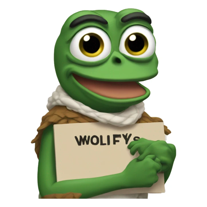 pepe holding a sign that reads Wolfy's Fault  sticker