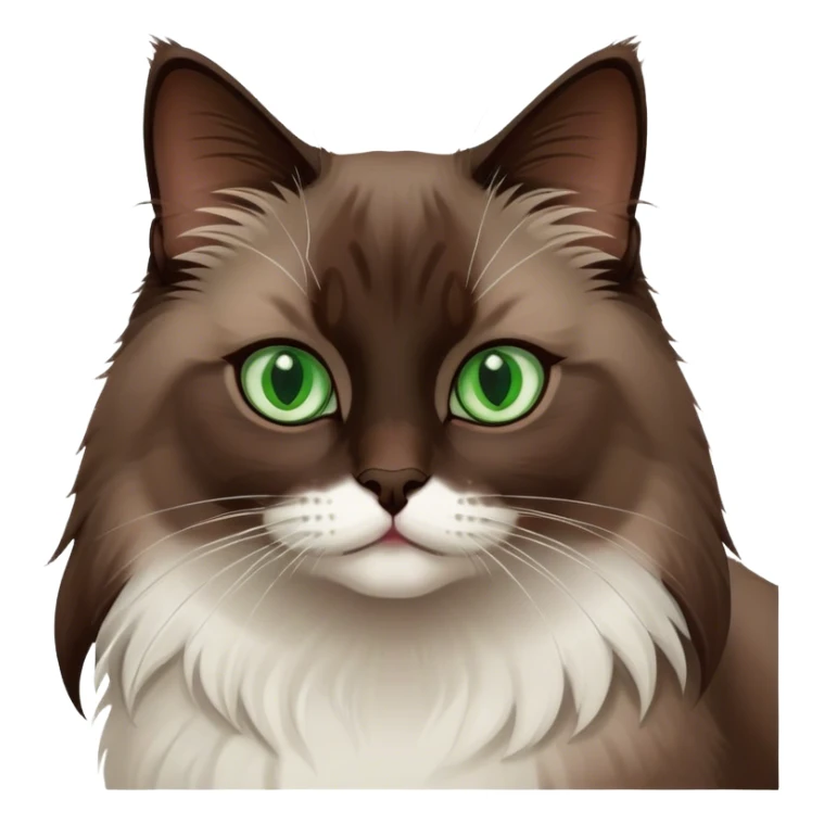 Dark Brown ragdoll cat with a white chest and green eyes sticker