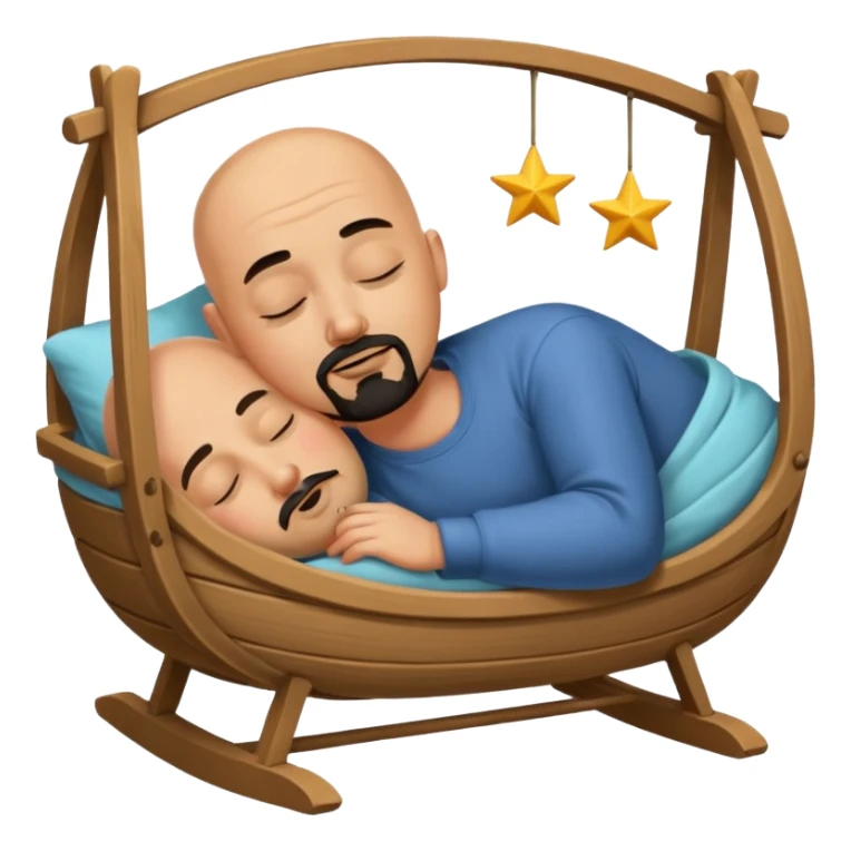 a bald, tan man who has a black goatee sleeping in a cradle sticker