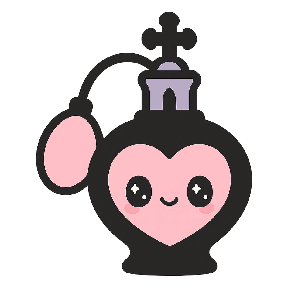 gothic perfume bottle, black and pink, kawaii style sticker