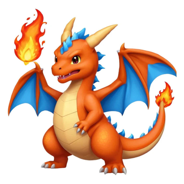 cute minimalistic charizard pokemon throwhing flames 2 horns, blue wings only on the inside part sticker