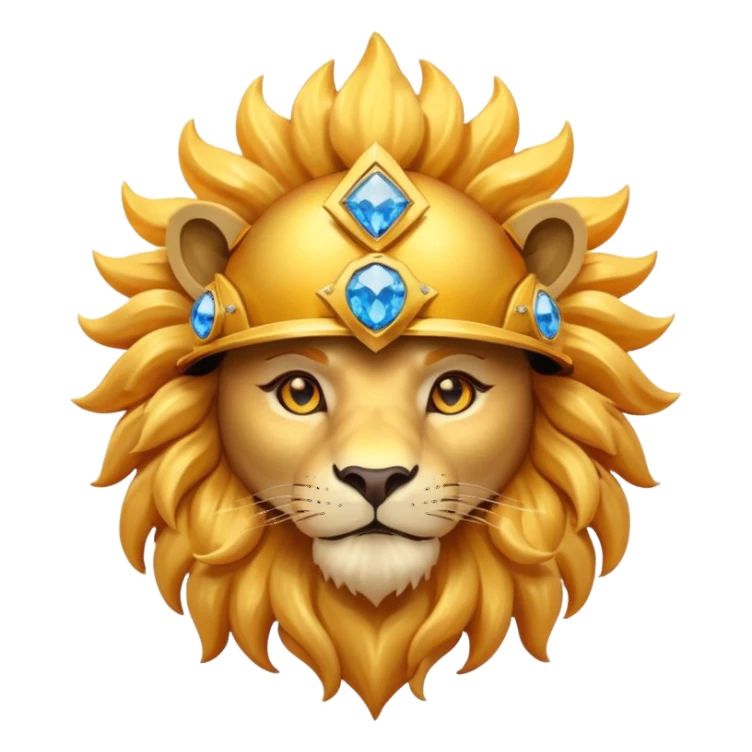 Lion with helmet shaped like the sun with a blue diamond shaped gem in the middle with fire powers that can fly sticker