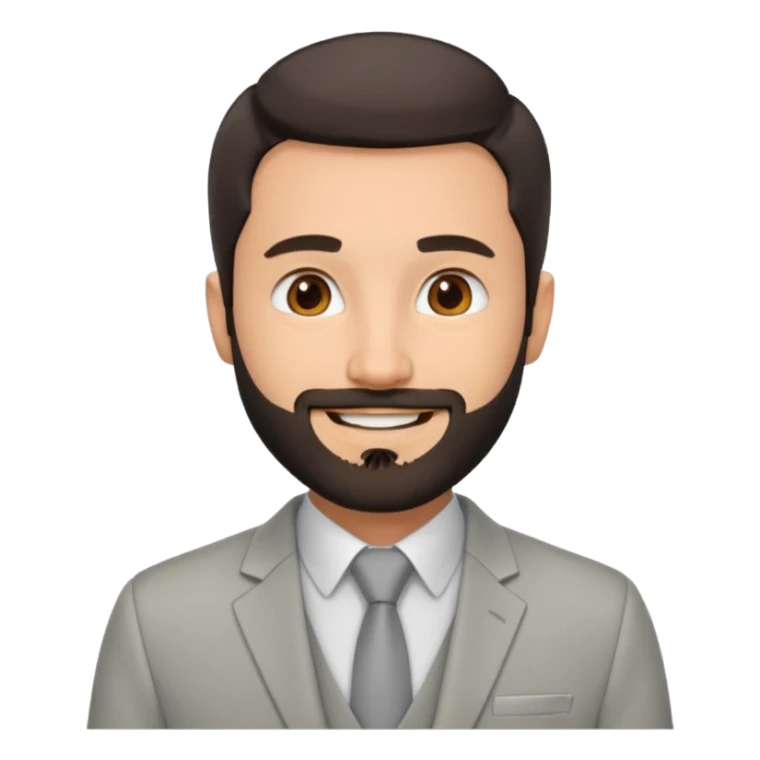 smiling man with short dark hair and beard, wearing a light gray suit jacket sticker